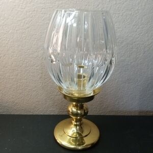 Stiffel Hollywood Regency Brass & Crystal Hurricane 10" Candlewood Holder